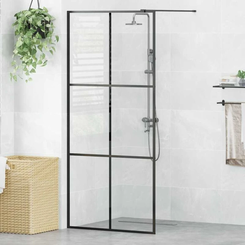 Image of VIDAXL Walk-in Shower Wall with Clear ESG Glass 90x195cm Black vidaXL 8720286513279