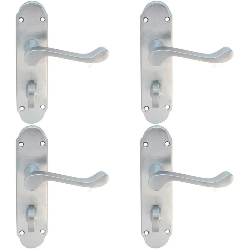 Image of Loops 4x PAIR Victorian Upturned Handle on Bahtroom Backplate 170 x 42mm Satin Chrome Multi