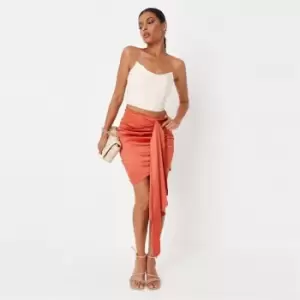 Image of Missguided Satin Drape Front Mini Skirt - Orange