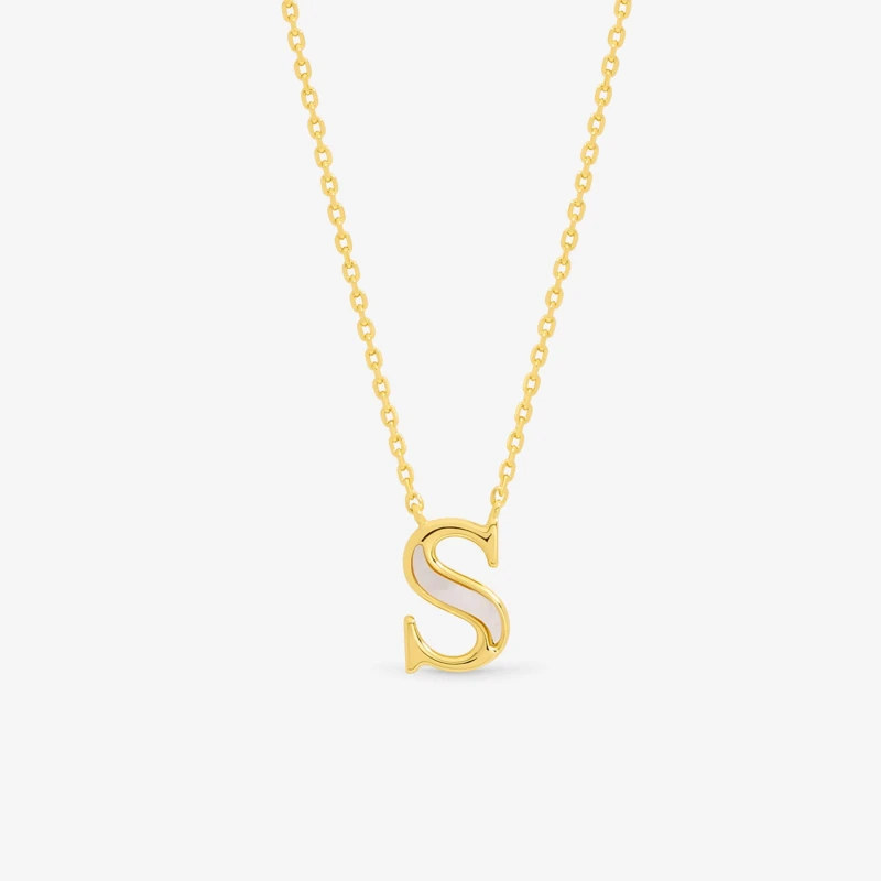 Image of Inicio 14K Gold Plated Pearl Initial Pendant - S Pendant Necklaces One Size Gold 71820810000