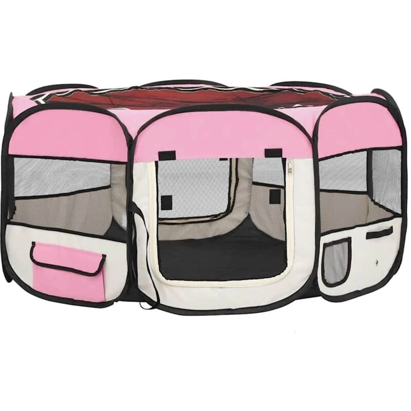 Image of VIDAXL Foldable Dog Playpen with Carrying Bag Pink 145x145x61cm Vidaxl 8720286204894