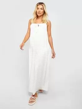 Image of Boohoo Textured Midaxi Smock Dress - White, Size 10, Women