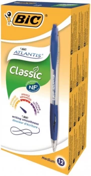 Image of Bic Atlantis Retractable Ballpoint Blue Pen Pack of 12 1199013670