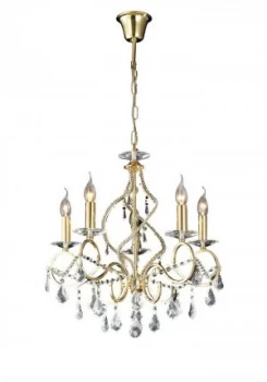 Image of Ceiling Pendant Chandelier 5 Light French Gold, Crystal