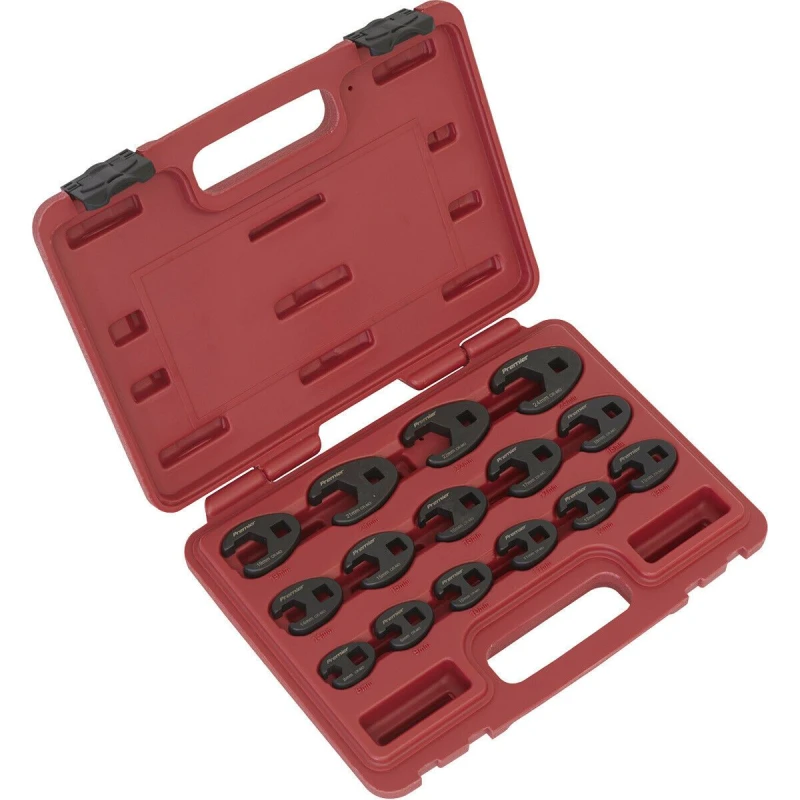 Image of Loops 15pc Crows Foot Nut Spanner Socket Set - 3/8" Square Drive Ratchet - PHOSPHATE Multi