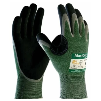 Image of Cut Resistant Gloves, NBR Coated, Green/Black, Size 8 - ATG
