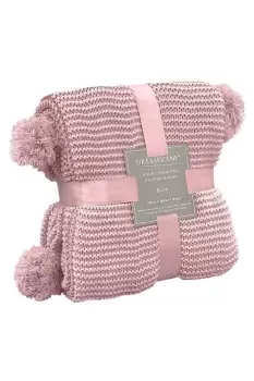 Image of Chunky Knit Throw Large Pom Pom Sofa Blanket