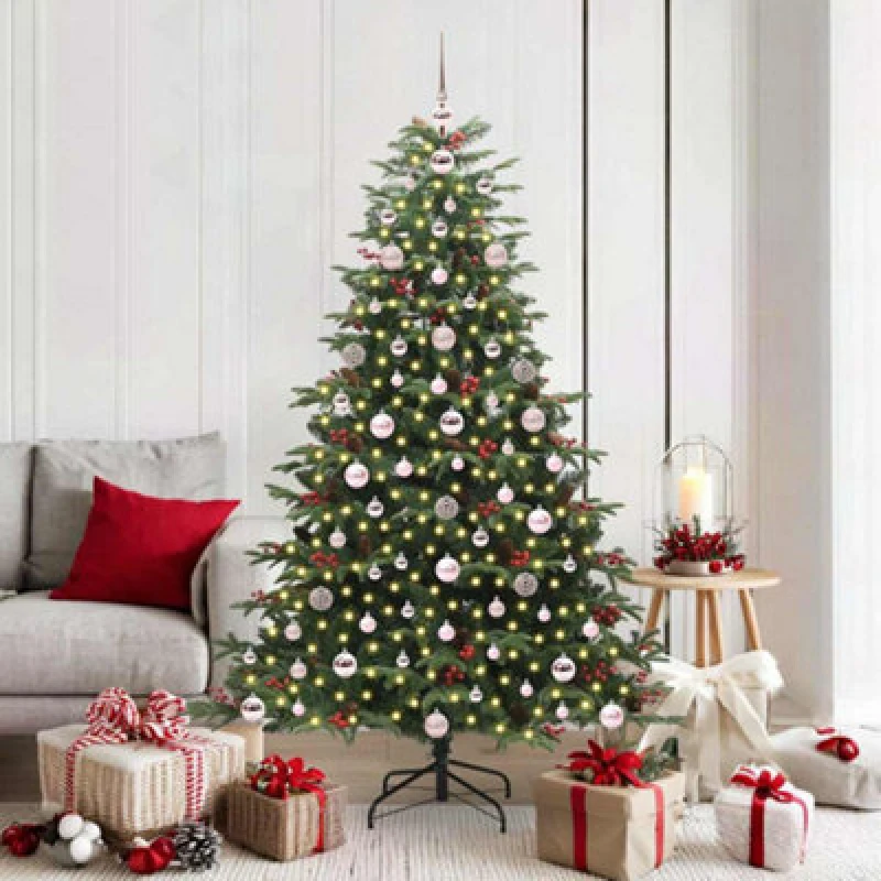 Image of vidaXL Artificial Christmas Tree with LED Strip Lights, Pink Balls Green 180 cm, Green 3395552
