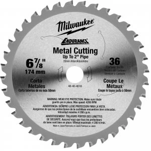 Image of Milwaukee Endurance Metal Steel Cutting Circular Saw Blade 174mm 36T 20mm