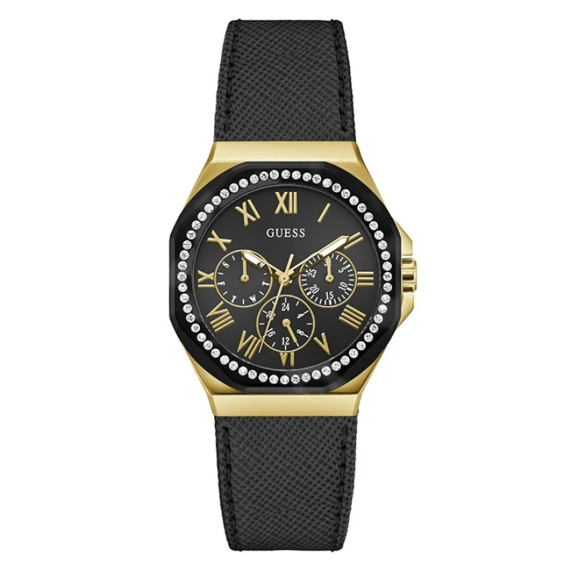 Image of GUESS GW0753L4 Glaze Black Leather Strap Watch - W96342