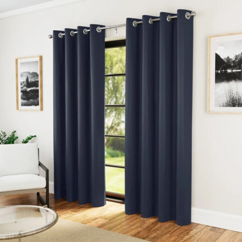 Image of Enhanced Living Enhanced Living 'Nightfall' Navy Plain Supersoft Thermal Blockout Eyelet Curtains Navy