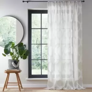 Image of Linara Geometric Slot Top Voile Curtain Panel, Natural, 55 x 48" - Fusion