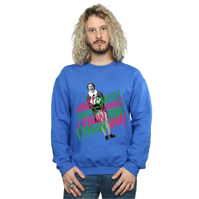 Image of Elf Elf Men Santa's Coming Sweatshirt in Blue Size: Small Blue S Male 5057736093399
