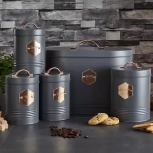 Image of Neo Direct Grey Retro Inspired Sleek Matt & Copper 5 Piece Kitchen Canister Set