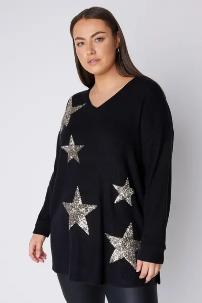 Image of Evans Sequin Star Jumper Black