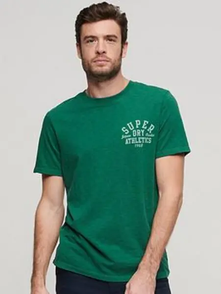 Image of Superdry Dark Forest Green Slub Athletic College Graphic T-Shirt Green Male L 210084UK
