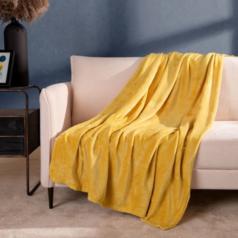 Image of OHS OHS Ultra Soft Flannel Fleece Throw Blanket in Mustard Size: 150cm x 200cm Mustard 150cm x 200cm Unisex 5027434131327