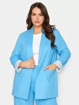 Image of Yours Linen Tailored Blazer Blue Size 18, Women