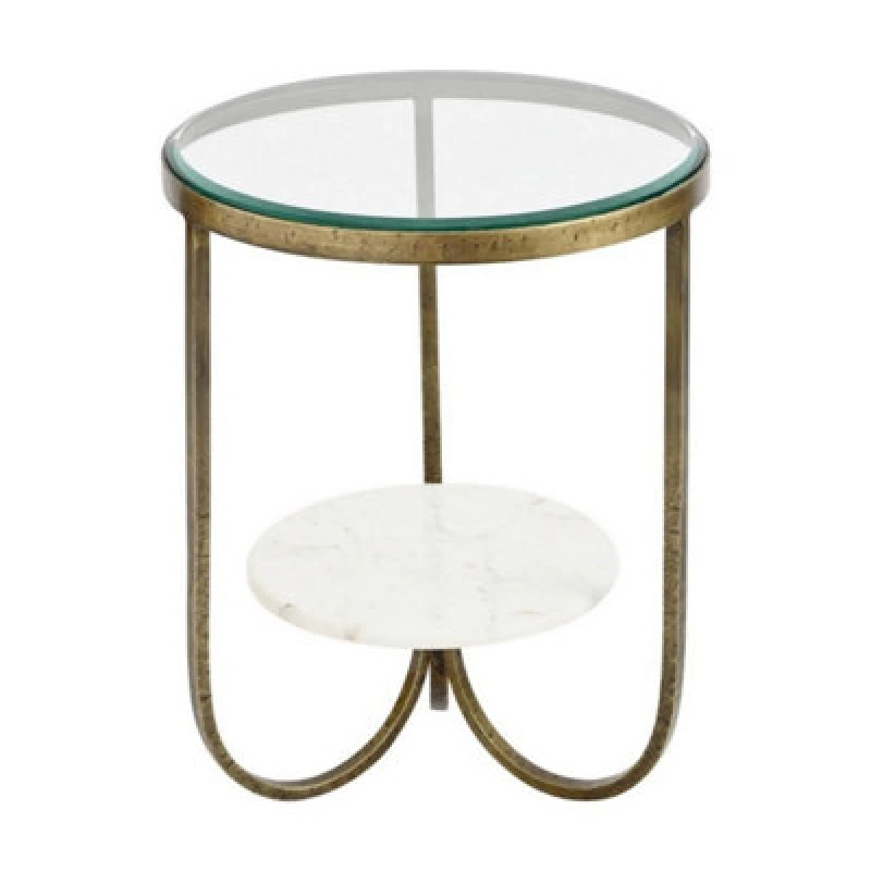 Image of Buttercup Farm Nolita Side Table - Iron/glass/marble/mdf - L50.5 X W50.5 X H61.5cm - Gold/white