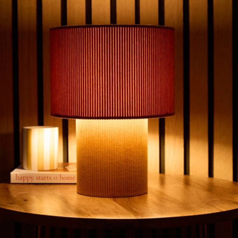 Image of K Living Tokyo Beautifully Crafted Brown Velvet Stripe Table Lamp