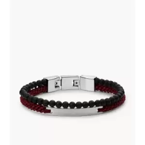 Image of Fossil Mens Black Lava Stone Multi Strand Bracelet - Silver