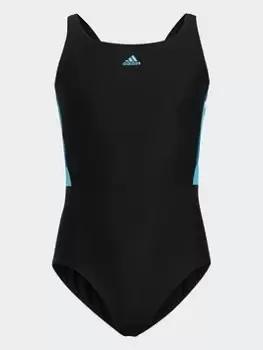 Image of Boys, adidas Colorblock 3-stripes Swimsuit, Black, Size 5-6 Years