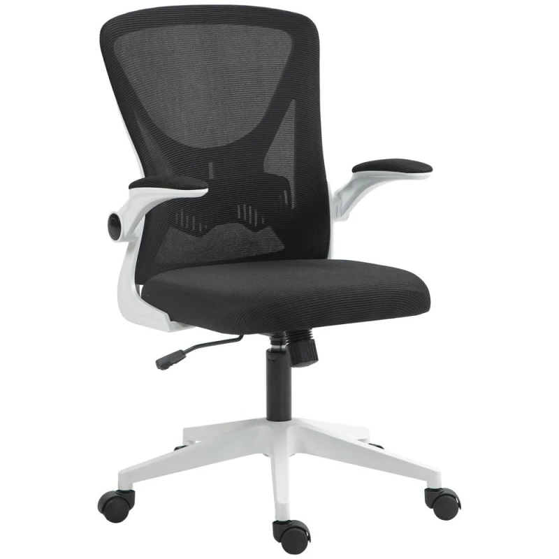 Image of VINSETTO Vinsetto - Ergonomic Mesh Office Chair with Flip-up Armrests, Height Adjustable Computer Chair with Swivel Wheels Black and White - White 505