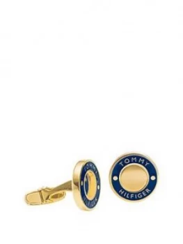 Image of Tommy Hilfiger Gold Tone And Blue Detail Cufflinks