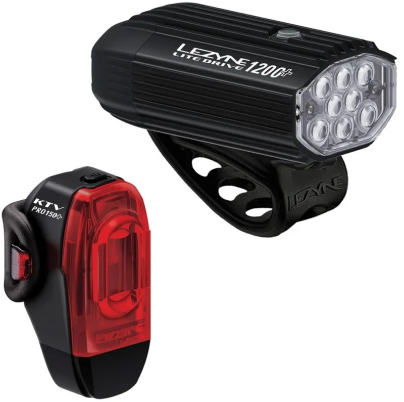 Image of Lezyne Lite Drive 1200+ and KTV Drive Pro+ Front and Rear Light Set PAIR Black