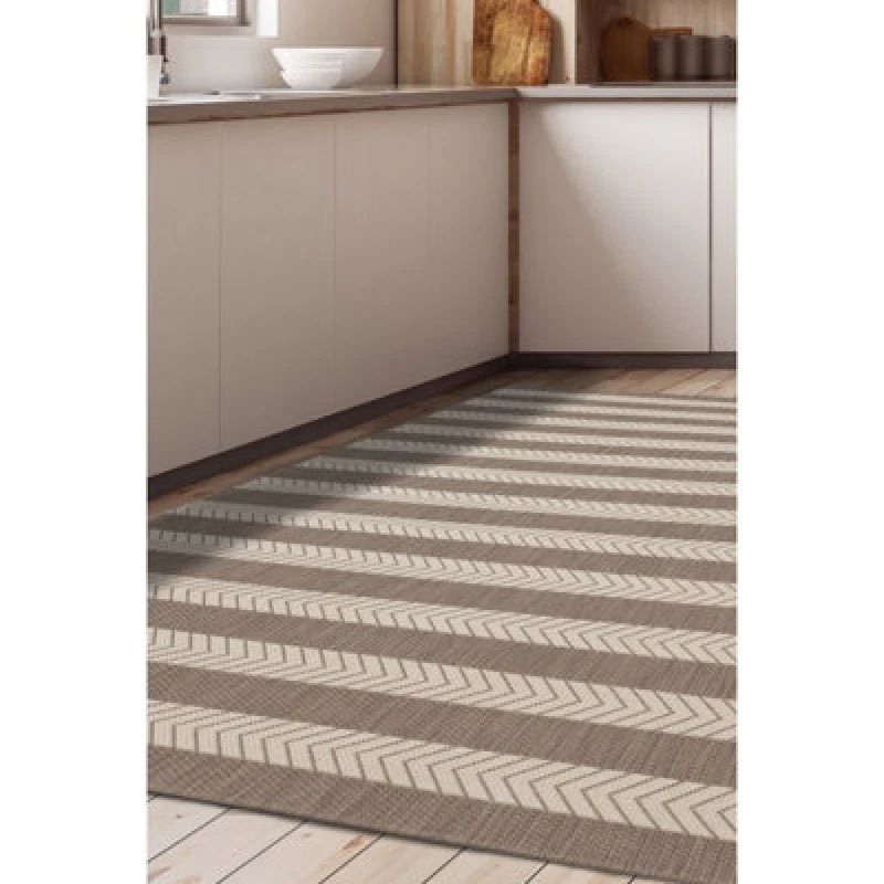 Image of Melrose Eden Natural Stripe Design Pile Height 3mm Indoor Outdoor Medium Area Rug - 120/170Cm