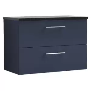 Image of Arno Matt Electric Blue 800mm Wall Hung 2 Drawer Vanity Unit with Sparkling Black Laminate Worktop - ARN1726LSB - Electric Blue - Nuie