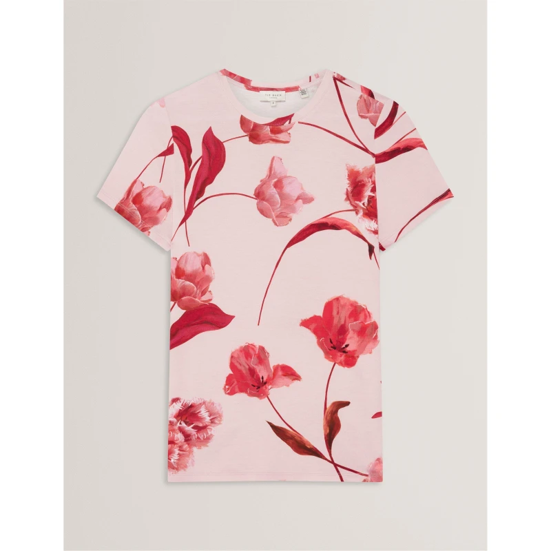 Image of Ted Baker Womens Printed Slim Fit T-Shirt Lt Pink female 6 (2X)
