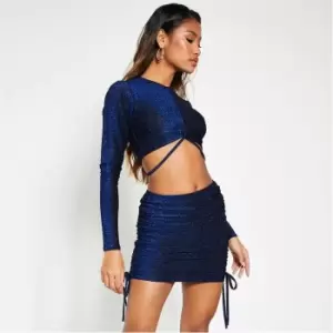 Image of I Saw It First Glitter Ruched Front Crop Top - Blue