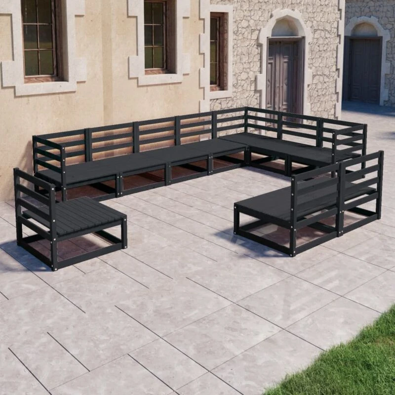 Image of VIDAXL 10 Piece Garden Lounge Set Black Solid Pinewood Vidaxl 8720286469019