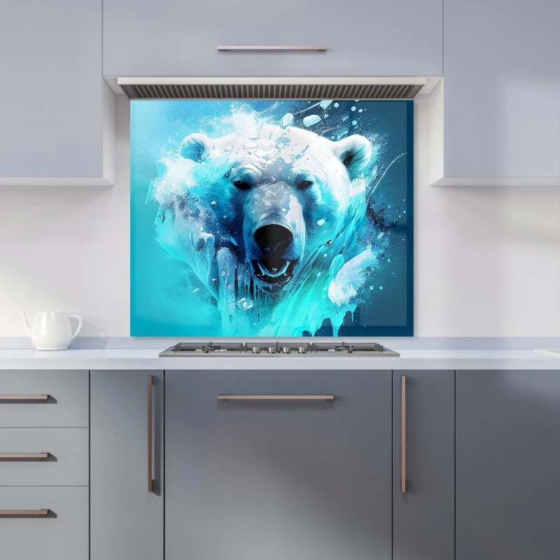 Image of Warren Reed - Designer Polar Bear Face Splashart Kitchen Splashback in Brown Size: 700mm x 650mm Brown Unisex 700mm x 650mm