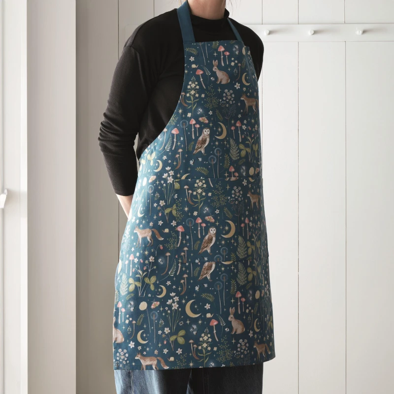 Image of Catherine Lansfield Enchanted Twilight Cotton Kitchen Adult Apron Navy Blue unisex 70x80cm