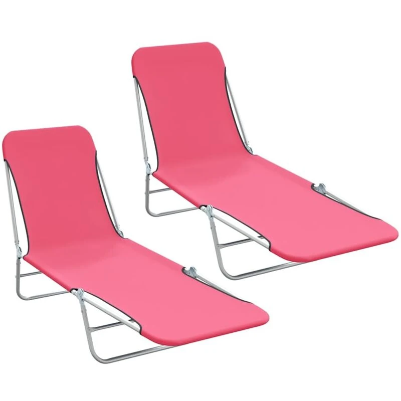Image of VIDAXL Folding Sun Loungers 2 pcs Steel and Fabric Pink Vidaxl 8720286072950