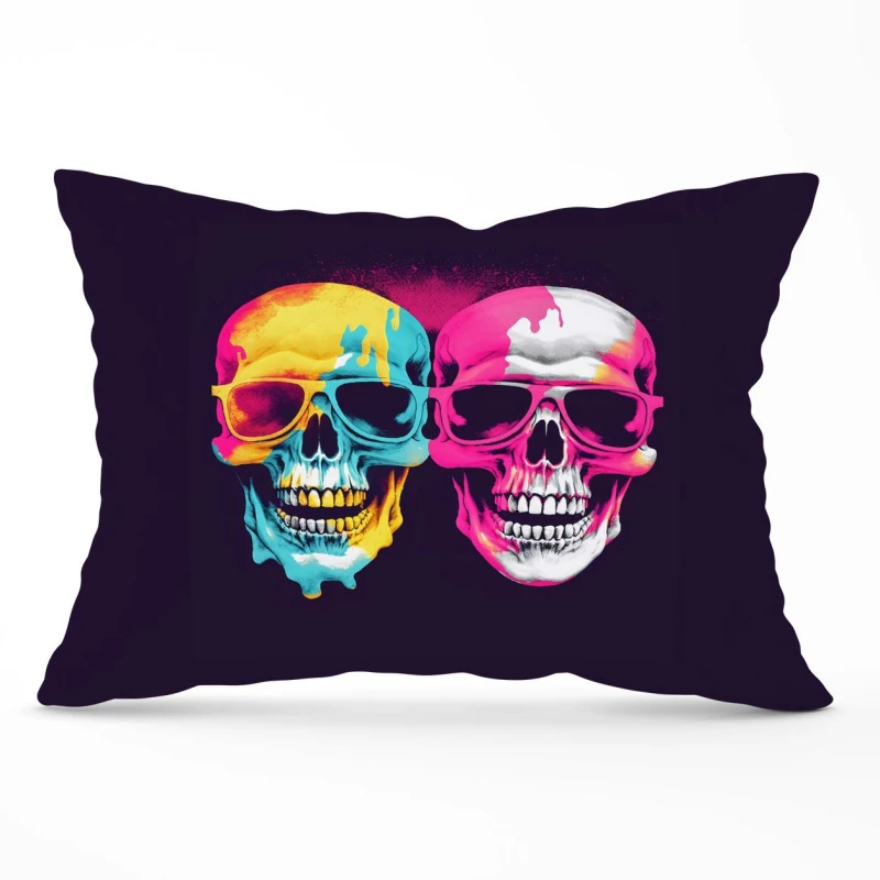 Image of Warren Reed - Designer Pinks & Blue Happy Skeletons Cushions Size: 45cm x 45cm Multicolor Unisex 45cm x 45 cm