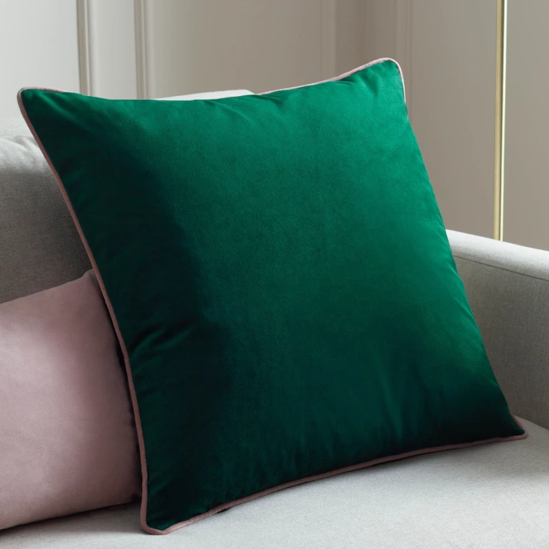 Image of Furn Furn Meridian Velvet Cushion in Dark Green Size: 45cm x 45cm Dark Green 45cm x 45cm Unisex 5025532353559