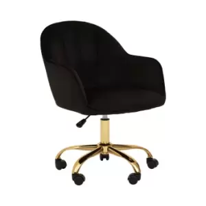 Image of Premier Housewares Brent Velvet and Gold Base Home Office Chair, black