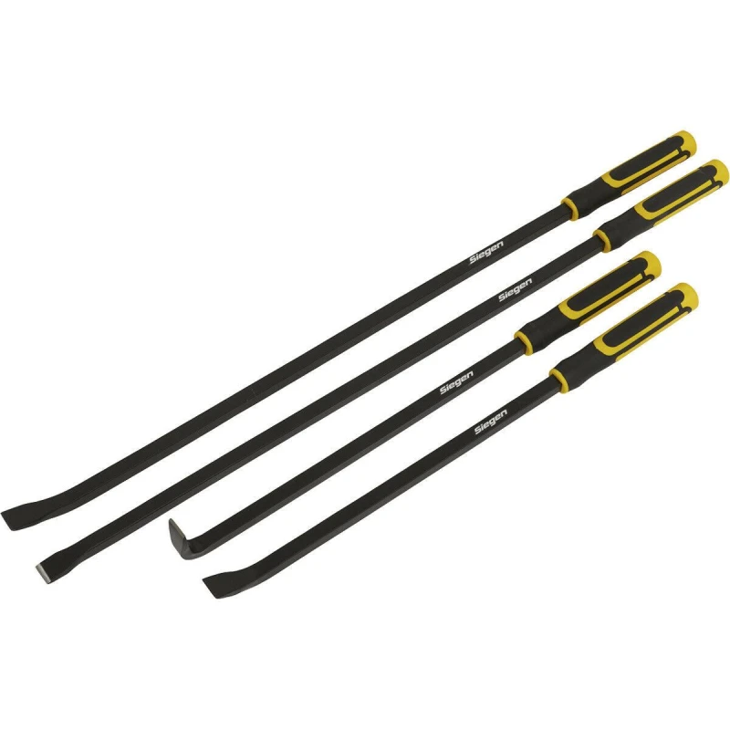 Image of Loops 4 Piece Heavy Duty Angled Pry Bar Set - Hammer Caps - Heat Treated Steel Shafts Metallics