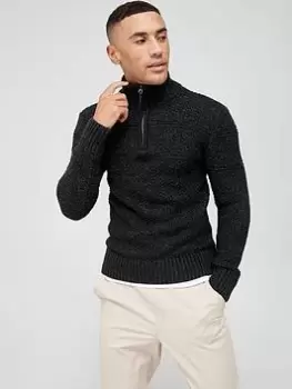 Image of Superdry Jacob Henley Cable 1/4 Zip Jumper - Charcoal , Charcoal Size M Men