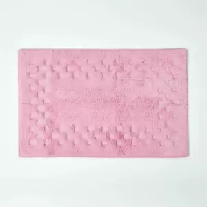 Image of Cotton Check Border Pink Bath Mat - Pink - Pink - Pink - Homescapes