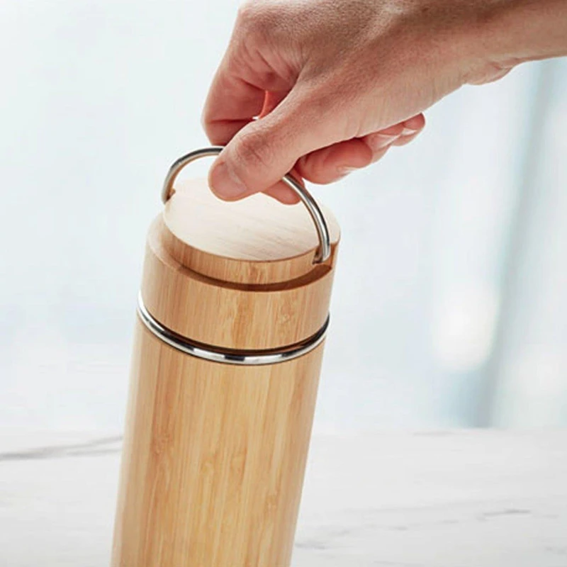 Image of Treat Republic Insulated Bamboo Vacuum Flask with Tea Infuser Beige unisex Standard