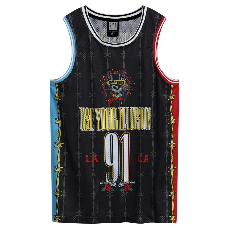 Image of Amplified Amplified Men Dust N Bones Guns N Roses Basketball Jersey in Black Size: Medium Black M Male 5063750323145