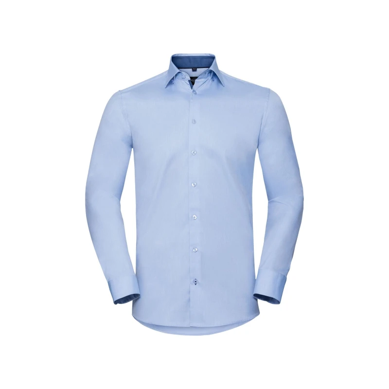 Image of Russell Contrast Herringbone Stitch Tailored Long-Sleeved Formal Shirt Light Blue male