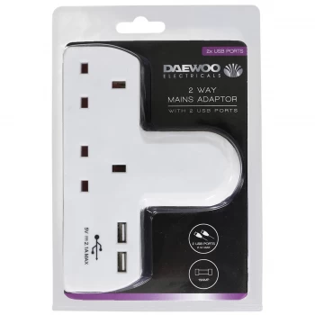 Image of Daewoo 2-Way Wall Adaptor with 2 USB Ports - White