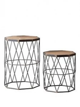 Image of Hudson Living Marshal Set Of 2 Metal And Solid Wood Side Tables