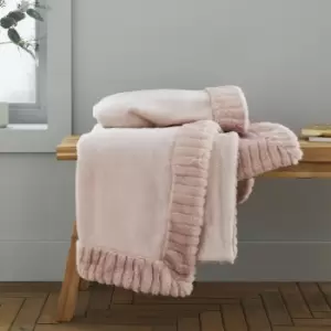 Image of Catherine Lansfield Velvet And Faux Fur Fringed Throw, Blush, 150 x 200 Cm