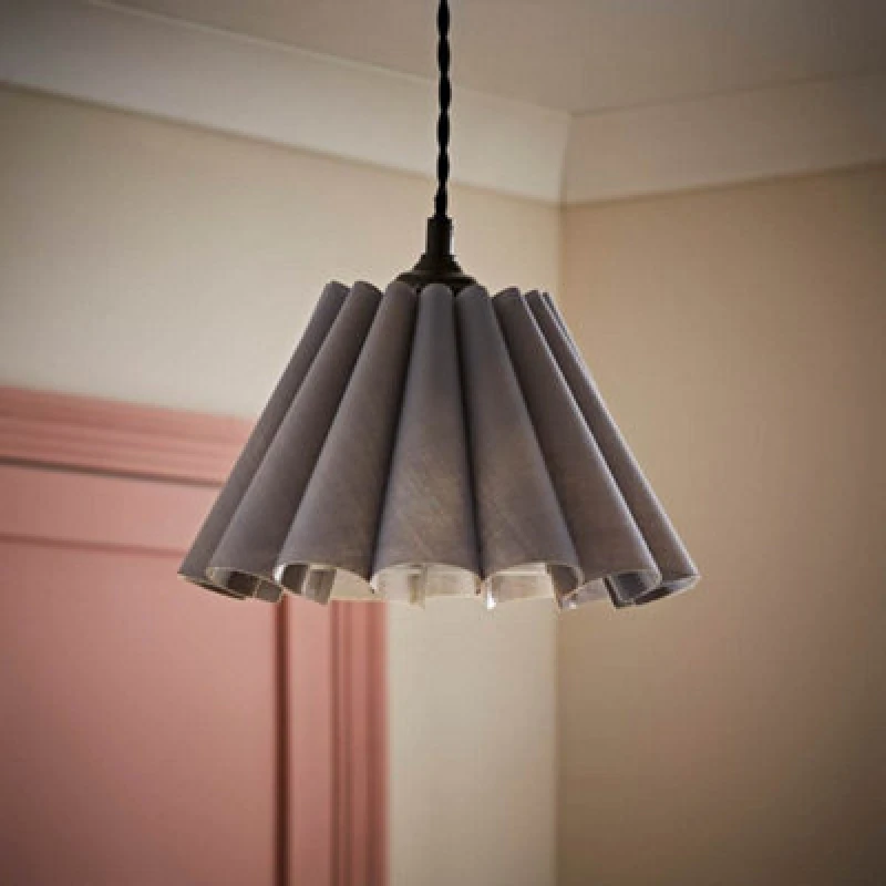 Image of ValueLights Lauren Fabric Pleated Scallop Edge Tapered Ceiling Floor Table Lamp Shade Grey